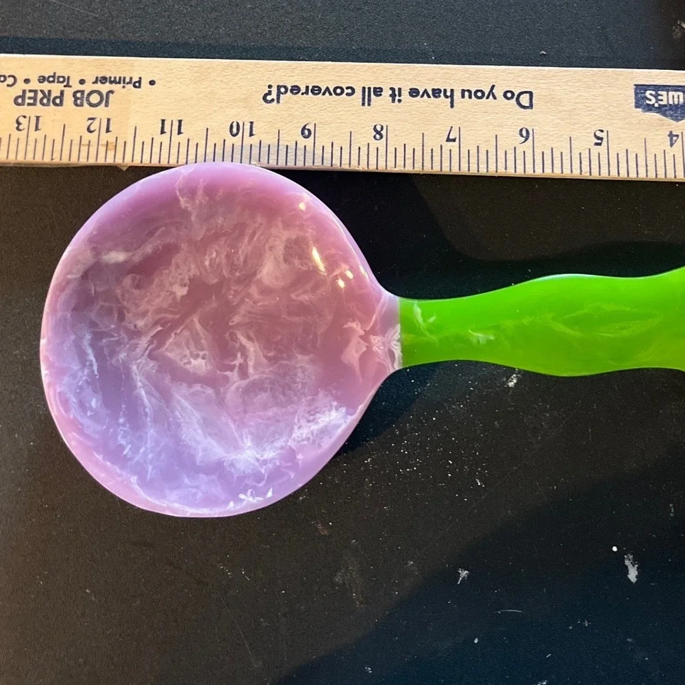Marbled Resin Salad Server Set Green Purple Wavy Handle Serving Utensils 11 Inch